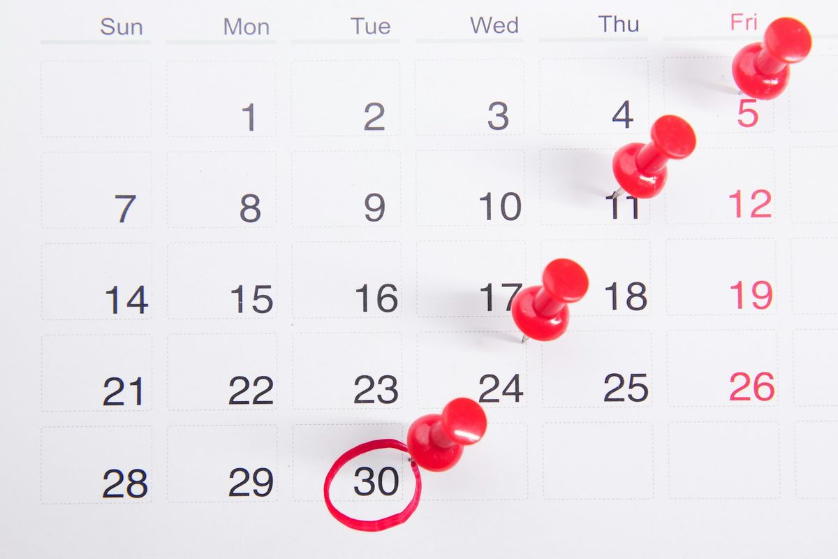 Kalender med markerte dager